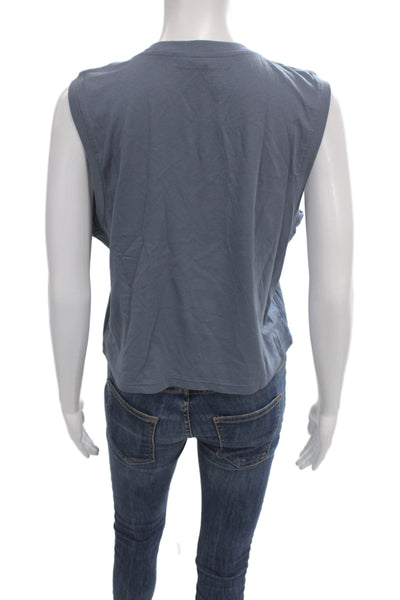 Athleta Women Basic Cotton Crew Neck Button Tank Blue Size M