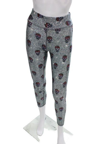 Terez Women Ankle Skull Graphic Gray Polyester Spandex Leggings Size M