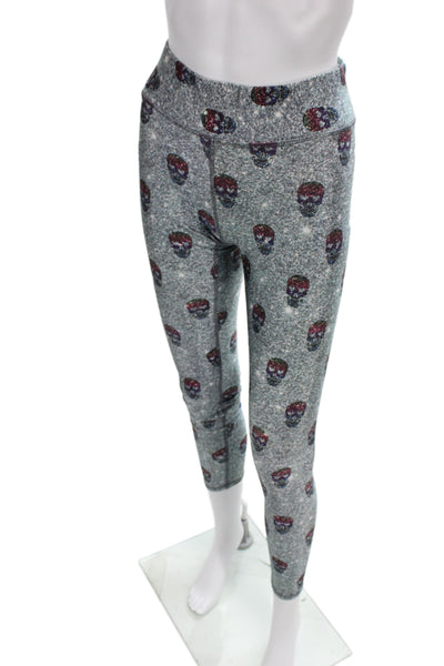 Terez Women Ankle Skull Graphic Gray Polyester Spandex Leggings Size M