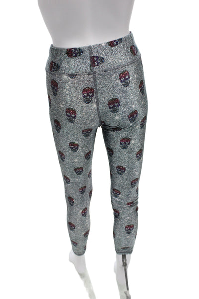 Terez Women Ankle Skull Graphic Gray Polyester Spandex Leggings Size M