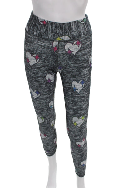 Terez Women Ankle Leggings Dark Gray Heart Graphic Print Size M
