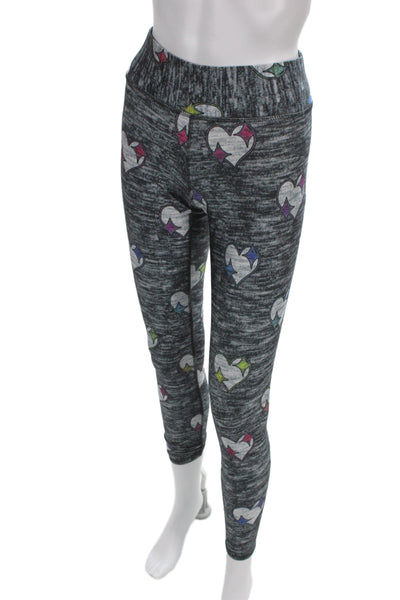Terez Women Ankle Leggings Dark Gray Heart Graphic Print Size M