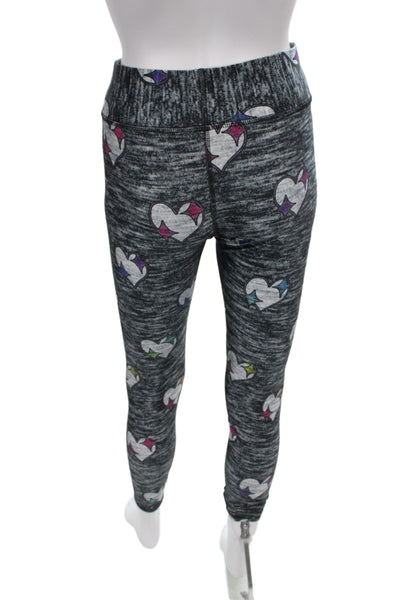 Terez Women Ankle Leggings Dark Gray Heart Graphic Print Size M