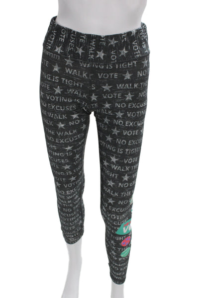 Terez Womens Ankle Leggings Dark Gray Graphic Quote Print Size M