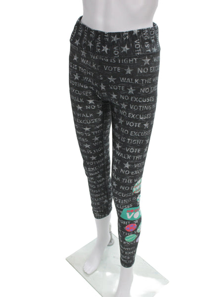 Terez Womens Ankle Leggings Dark Gray Graphic Quote Print Size M