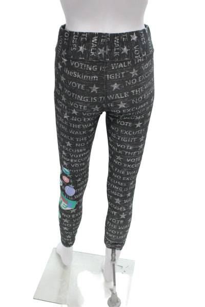 Terez Womens Ankle Leggings Dark Gray Graphic Quote Print Size M
