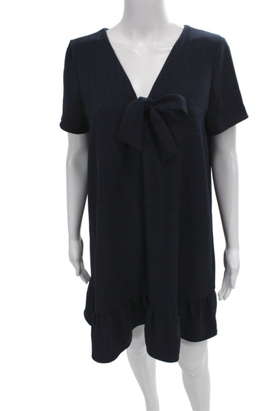Sezane Women Shift Dress Dark Blue V-Neck Short Sleeve Knee Length Size 42