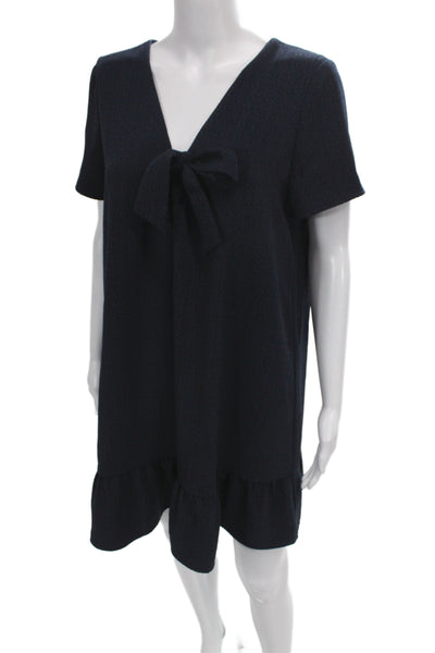 Sezane Women Shift Dress Dark Blue V-Neck Short Sleeve Knee Length Size 42