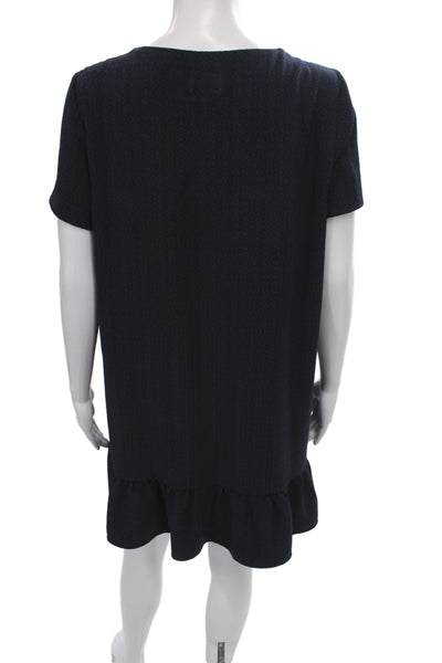Sezane Women Shift Dress Dark Blue V-Neck Short Sleeve Knee Length Size 42