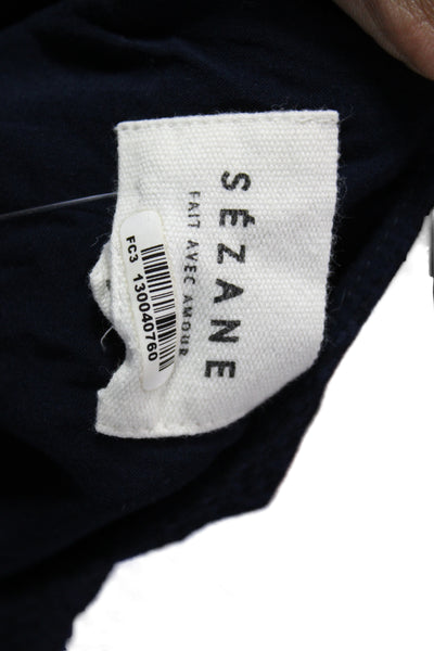 Sezane Women Shift Dress Dark Blue V-Neck Short Sleeve Knee Length Size 42