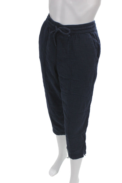 J Crew Womens Cotton Capri Pants Drawstring Blue Petite Size M