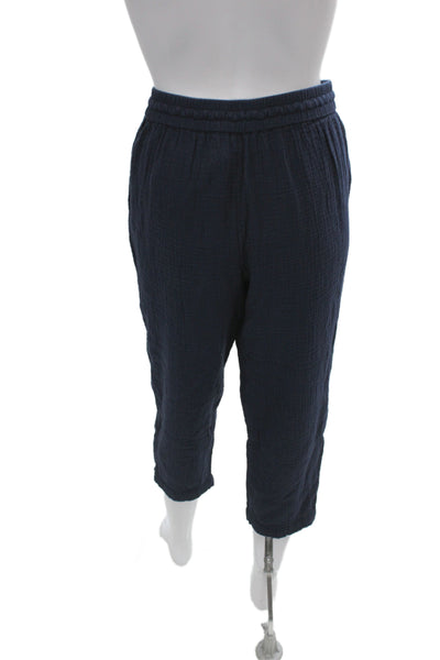 J Crew Womens Cotton Capri Pants Drawstring Blue Petite Size M
