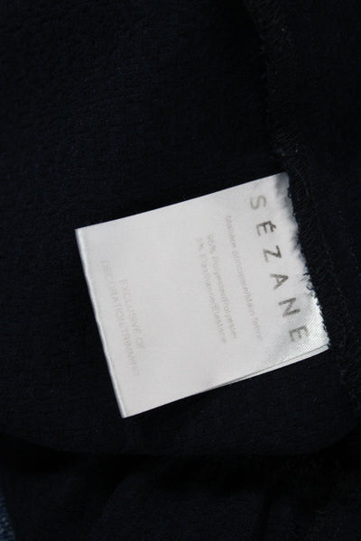 Sezane Women Dark Blue Silk V-Neck Tie Tunic Short Sleeve Size 42