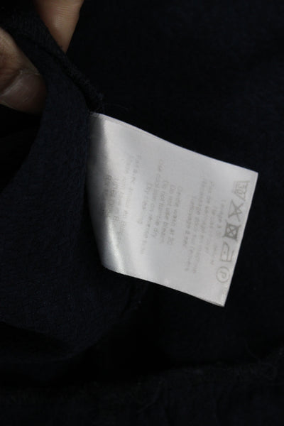 Sezane Women Dark Blue Silk V-Neck Tie Tunic Short Sleeve Size 42
