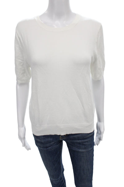 Zara Womens Basic White T-Shirt Viscose Blend Crew Neck Short Sleeve Size L