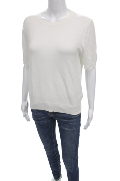 Zara Womens Basic White T-Shirt Viscose Blend Crew Neck Short Sleeve Size L
