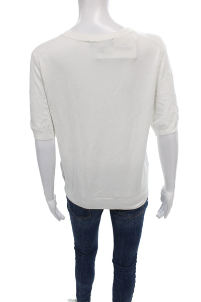 Zara Womens Basic White T-Shirt Viscose Blend Crew Neck Short Sleeve Size L