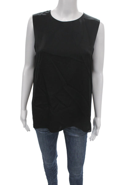 Theory Women Black Silk Sleeveless Round Neck Basic Blouse Hook & Eye Size L