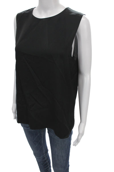 Theory Women Black Silk Sleeveless Round Neck Basic Blouse Hook & Eye Size L
