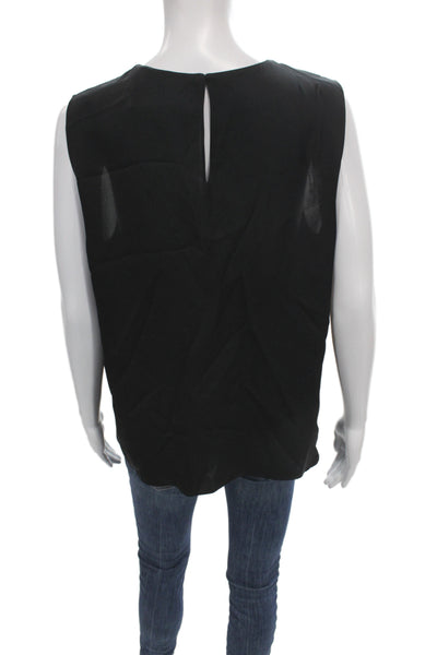 Theory Women Black Silk Sleeveless Round Neck Basic Blouse Hook & Eye Size L