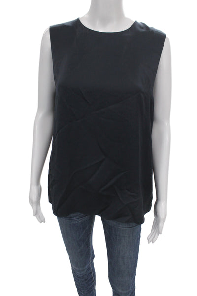 Theory Womens Basic Black Silk Sleeveless Round Neck Blouse Size L