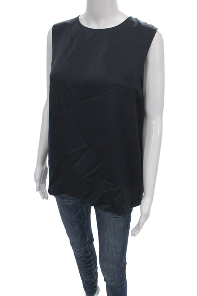 Theory Womens Basic Black Silk Sleeveless Round Neck Blouse Size L