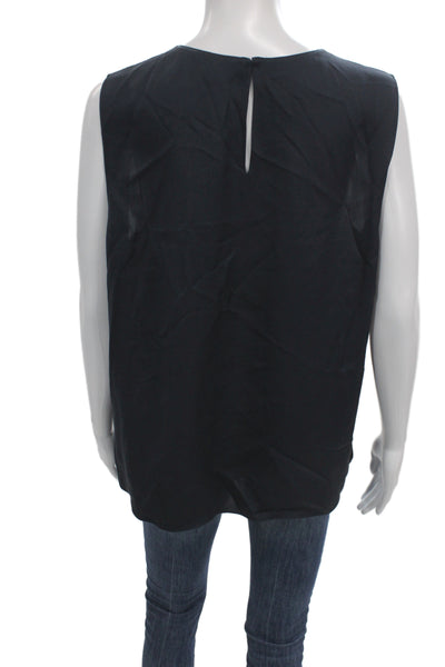 Theory Womens Basic Black Silk Sleeveless Round Neck Blouse Size L