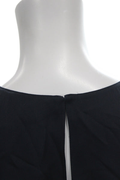 Theory Womens Basic Black Silk Sleeveless Round Neck Blouse Size L