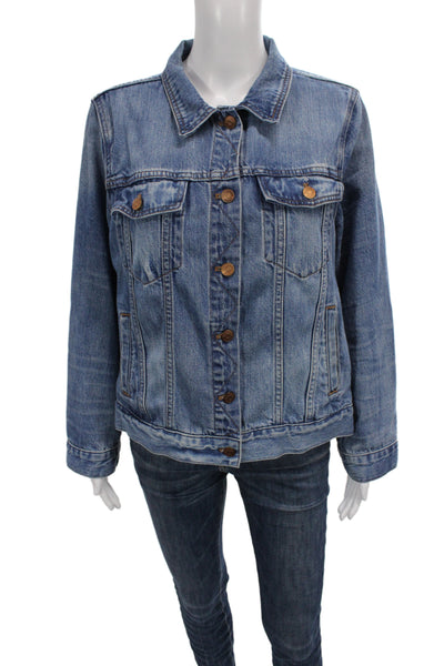 Madewell Womens Blue Cotton Collared Button Long Sleeve Jacket Size L