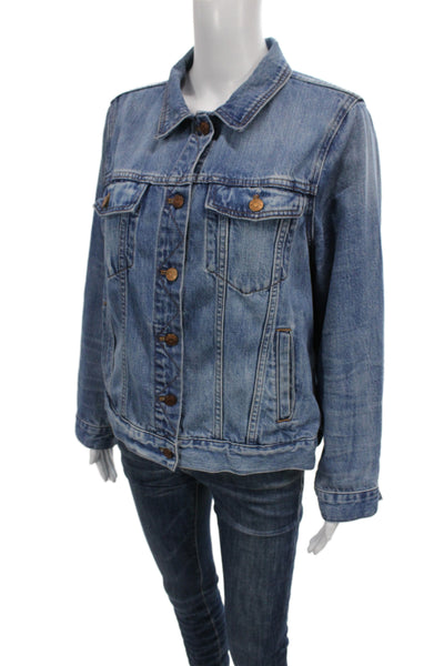Madewell Womens Blue Cotton Collared Button Long Sleeve Jacket Size L