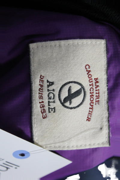 Aigle Women Purple Raincoat Windbreaker Button High Neck Polyamide Size 16