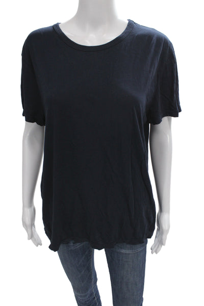 Donni Women Basic T-Shirt Dark Blue Supima Cotton Crew Neck Short Sleeve Size M
