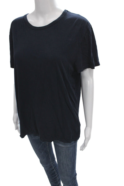 Donni Women Basic T-Shirt Dark Blue Supima Cotton Crew Neck Short Sleeve Size M