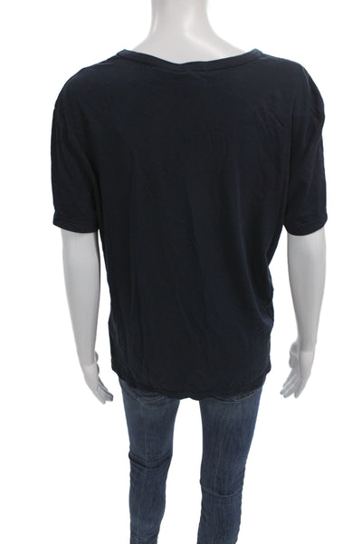 Donni Women Basic T-Shirt Dark Blue Supima Cotton Crew Neck Short Sleeve Size M
