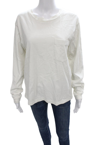 B Sides Women Basic White Solid Cotton Crew Neck Long Sleeve T-Shirt Size S