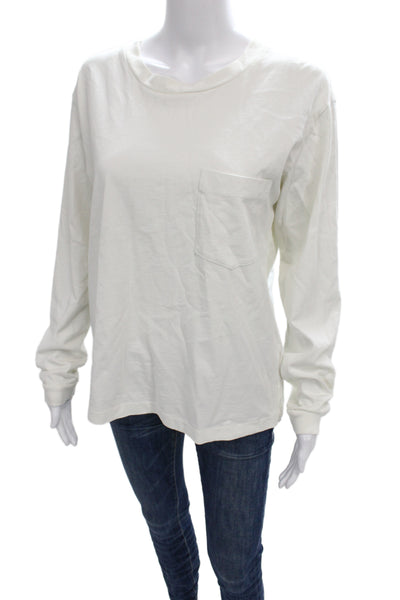 B Sides Women Basic White Solid Cotton Crew Neck Long Sleeve T-Shirt Size S