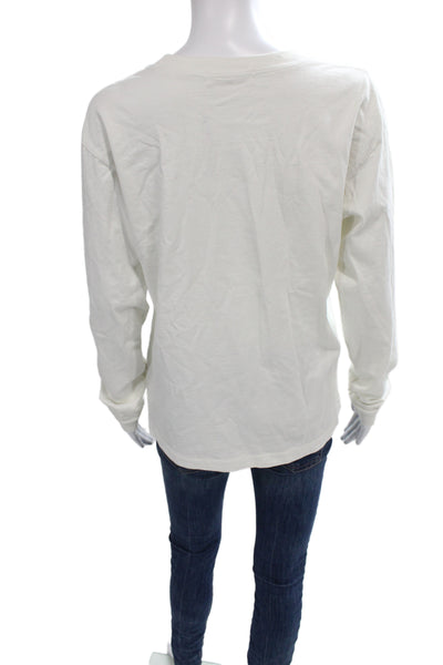 B Sides Women Basic White Solid Cotton Crew Neck Long Sleeve T-Shirt Size S