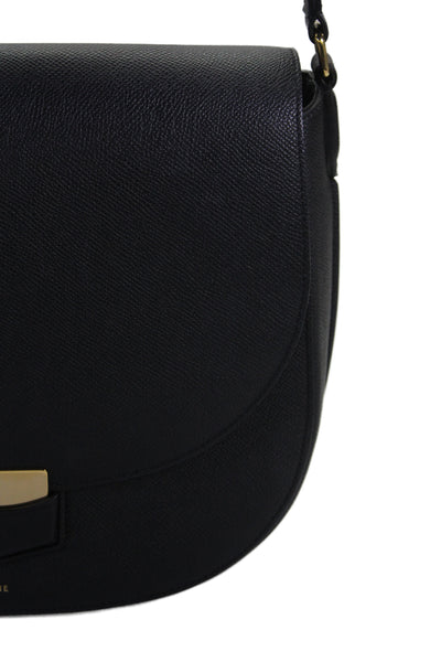 Celine Womens Leather Gold Tone Flap Crossbody Shoulder Handbag Black