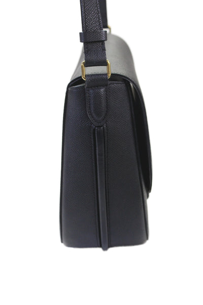 Celine Womens Leather Gold Tone Flap Crossbody Shoulder Handbag Black