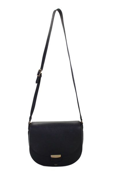 Celine Womens Leather Gold Tone Flap Crossbody Shoulder Handbag Black