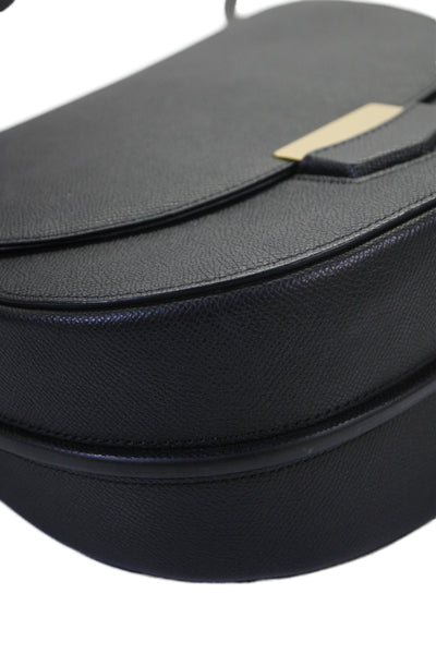 Celine Womens Leather Gold Tone Flap Crossbody Shoulder Handbag Black