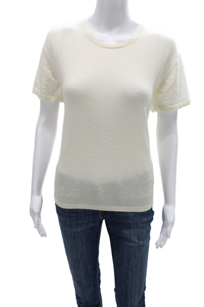 Naadam Womens 100% Cashmere Crew Neck Short Sleeve Basic T-Shirt White Size M