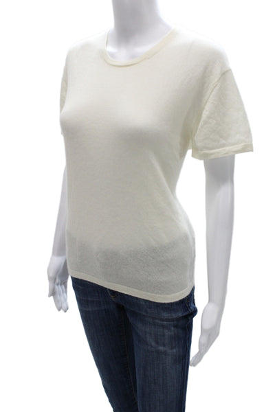 Naadam Womens 100% Cashmere Crew Neck Short Sleeve Basic T-Shirt White Size M