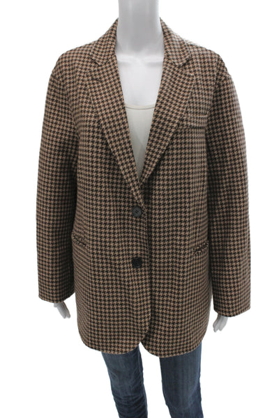 Maje Womens Check Wool Blend Blazer Collared Button Long Sleeve Size 0