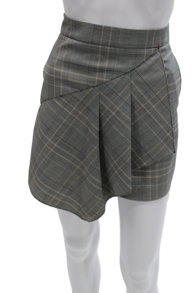 Tibi Women Wrap Skort Gray Plaid Wool Blend Size 8