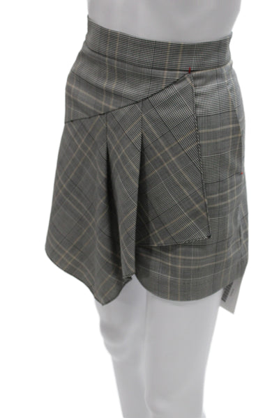 Tibi Women Wrap Skort Gray Plaid Wool Blend Size 8