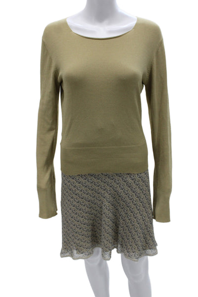 Max Studio Women A-Line Sleeveless Beige Silk Blend Sweater Set Size M