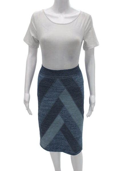 BCBG Max Azria Women Dark Blue Geometric Pencil Skirt Size L