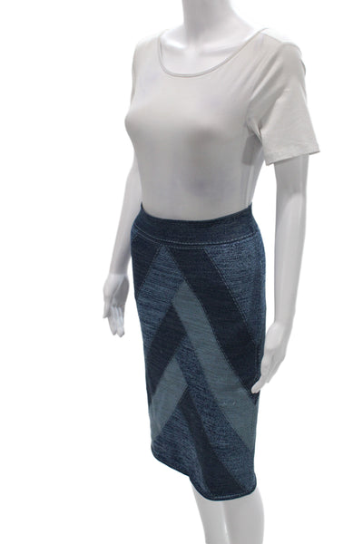 BCBG Max Azria Women Dark Blue Geometric Pencil Skirt Size L