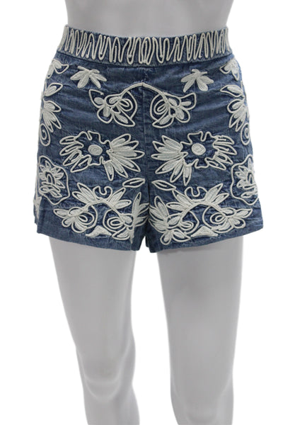 Alice + Olivia Unisex Blue Floral Cotton Bohemian Shorts Zip Size 10